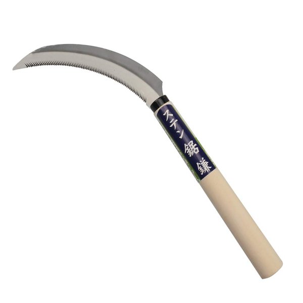 Grass Sickle,Saw Tooth Sickle, Hand held Sickle Tool,Harvest Sickle with Wooden Handle, Light Serration, 6.5-Inch Stainless Steel Blade