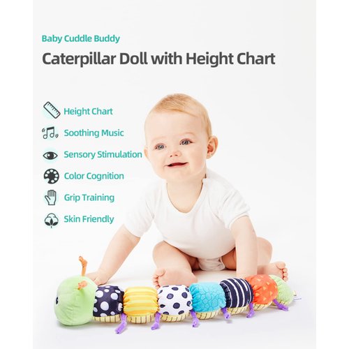 Baby Toys 6 to 12 Months, Musical Caterpillar Infant Toys, Infant Toys Stuffed Animal Toys with Ruler Design and Ring Bell, Crinkle, Rattle, Tummy time Toys for Newborn Boys Girls 0 3 6 9 12 Months