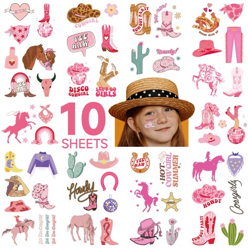 EMOME 20 Sheets Temporary Tattoo Stickers for Kids Girls, Horse Tattoos for Rodeo Party Decorations Favors, First Rodeo Birthday Decorations Accessories Stuff