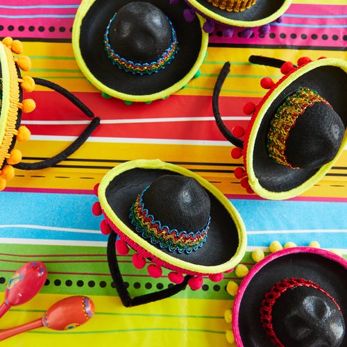 JOYIN 6 PCS Cinco De Mayo Fiesta Fabric Sombrero Headbands Party Costume for Fun Fiesta Hat Party Supplies, Luau Event Photo Props, Mexican Theme Decorations and Party Favors