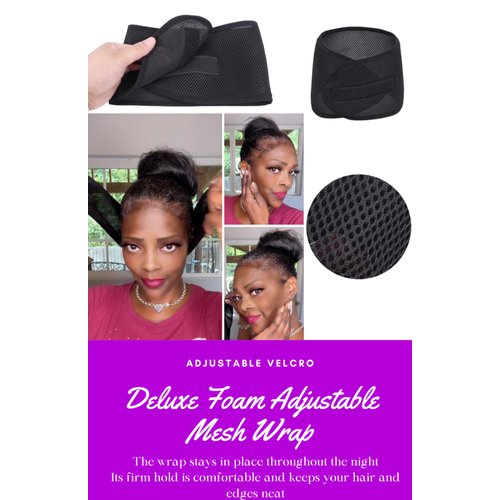 Mrs Gwen Hair & Accessories Qfitt Foam Deluxe Adjustable Mesh Headband Head Wrap Hair Scarf Night Cap (Black)