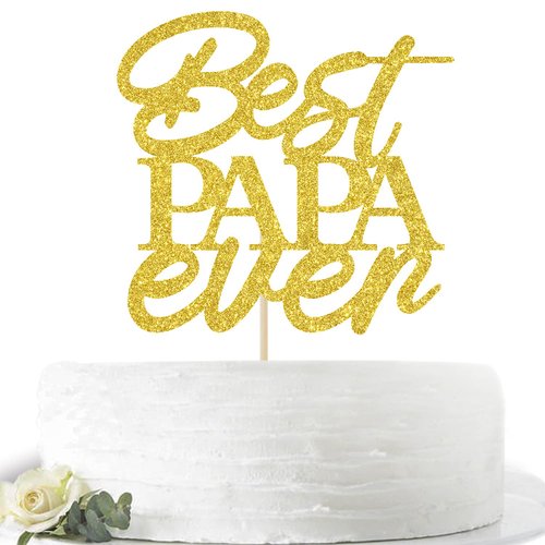 Gold Glitter Best Papa Ever Cake Topper, Happy Birthday Dad Cake Decoration for Father's Birthday, Happy Father's Day Party Supplies