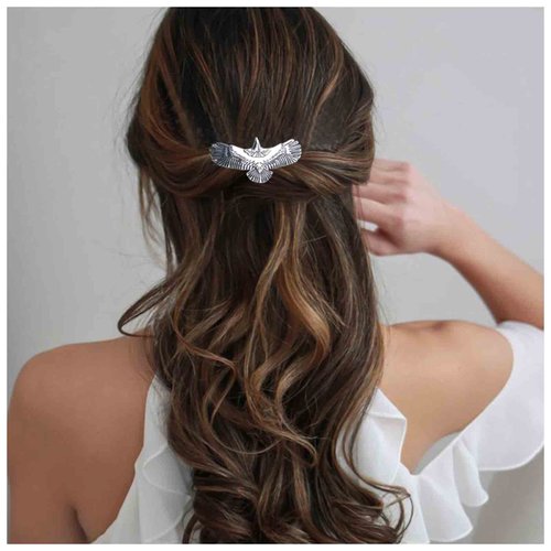 Iaceble Vintage Eagle Hair Clip Barrette Metal Bird Hair Clips Hairpin Silver Hair Barrette Head Clip Boho Eagle Hair Pin Accessories for Women and Girl Headdress (Silver)