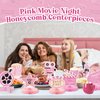 HoiSumma 9 Pcs Pink Movie Night Party Decorations Honeycomb Centerpieces Cute Popcorn Cinema Ticket Theater Film Themed 3D Table Topper Decor for Birthday Party Supplies Family Gatherings Baby Shower