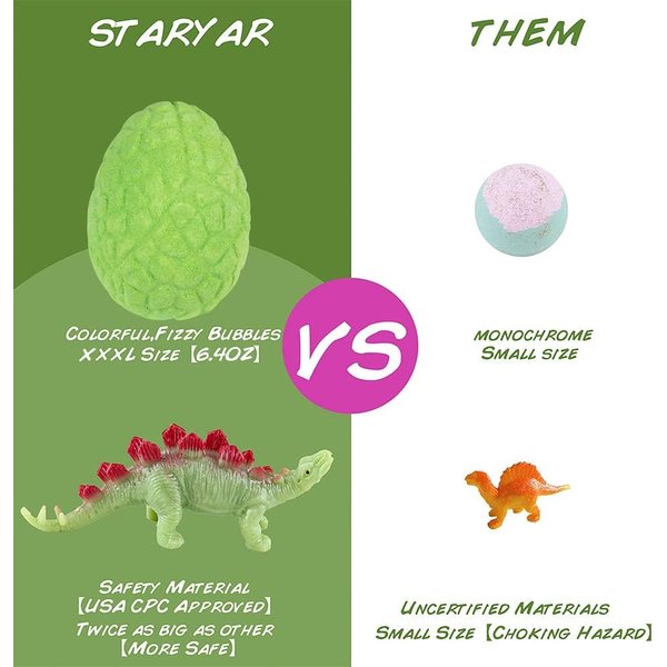 STARYAR Bath Bombs for Kids with Surprise Toys Inside, XXXL Dinosaur Egg Bubble Bath Bombs Gift Set, Dino Eggs, Dinosaur Toys for Kids 3 4 5 6 7, Easter Eggs Basket Stuffers for Kids