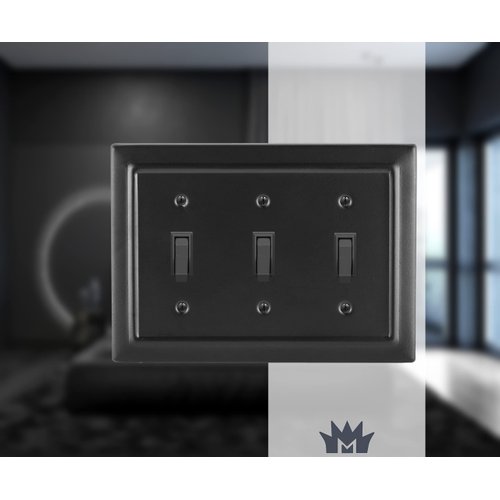 Monarch Abode 19153 Triple Switch Architectural Toggle Aluminum Decorative Wall Plate Switch Plate Outlet Cover, 3-Gang, Matte Black