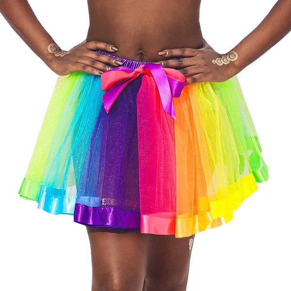 Nicute Rainbow Tutu Skirt Layered Tulle Ballet Skirt Colorful Ribbon Festival Party Dance Skirt Costume for Women and Girls (Rainbow 1)