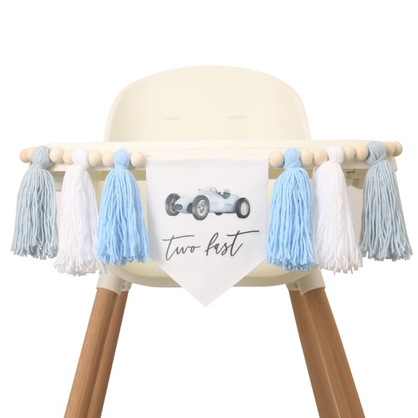 Two Fast 2nd Birthday High Chair Banner，Race Car High Chair Banner Decorations，Retro Race Car Birthday Banner，Racing Theme 2nd Birthday Party Supplies，Racing Second Birthday Party Decorations