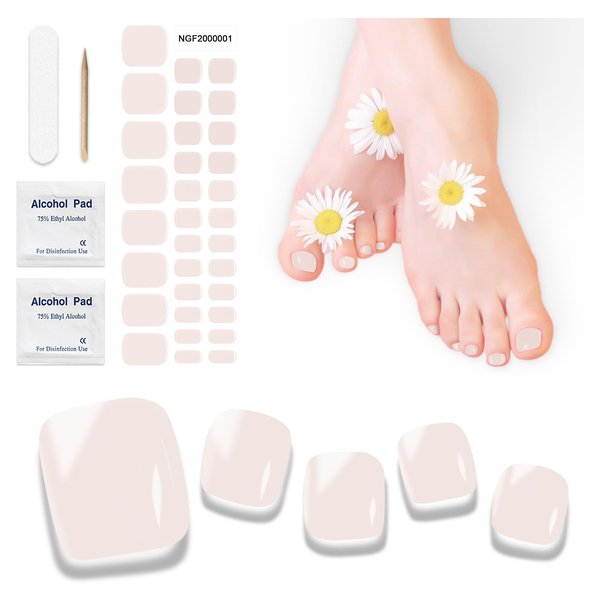DUKASOU Semi-Cured Gel Pedicure Strips 32pcs Pure Color Series(K Pink) - Full Nail Wraps for Women Girls Gel Toenail Stickers Works with Any Nail Lamps Includes Nail Pads Nail File & Wood Stick