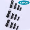 TIESOME 12 PCS Non Locking Zippers Sliders for Nylon Zipper in 4 Sizes, Black Metal Zipper Pulls Bulk#3#5#8#10Zinc Alloy Zipper Pull Replacement Slider Zipper Head for Purse Luggage(Black)