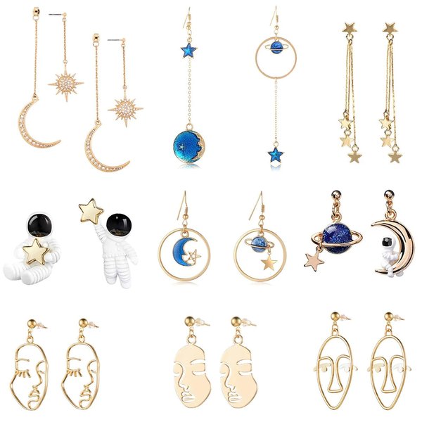 Weird Cute Fun Cool Aesthetic Earrings Abstract Face Earrings Star and Moon Earrings Lesbian Earrings Long Drop Dangle Earrings for Girls and Women
