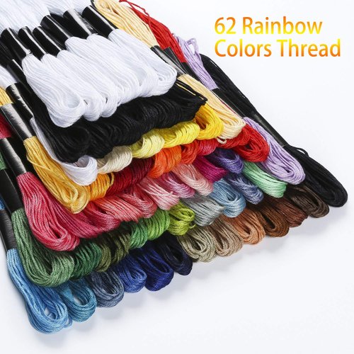Peirich Embroidery Floss 62 Skeins Friendship Bracelets Floss with Black White Cross Stitch Floss Embroidery Thread, Embroidery Needles,12 Pieces Floss Bobbins - Great Gift for Mother's Day