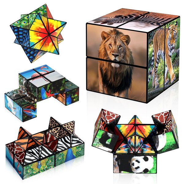 2 in 1 Star Cube Magic Cube Set, Infinity Cube Fidget Toy for Kids, Animal Toys for Ages 8-13, Travel Yoshimoto Cube for 6 7 8 9 10 11 Year-Old Boy Girls Gifts