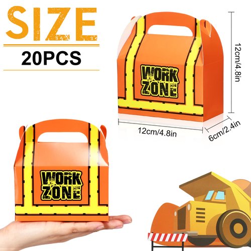 20 Pieces Construction Treat Boxes Birthday Party Supplies Construction Truck Party Favor Box Paper Candies Goody Boxes for Boys Girls Construction Theme Birthday Decoration 4.8 x 2.4 x 4.8 Inch