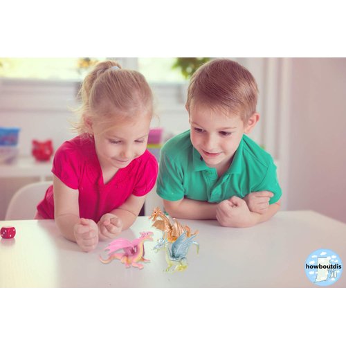 HOWBOUTDIS Dragon Figurines – 2 inches tall - 24 pack –Assorted Colors and Designs- Party Favors - Cake Toppers – Holiday Gifts – Ages 3+