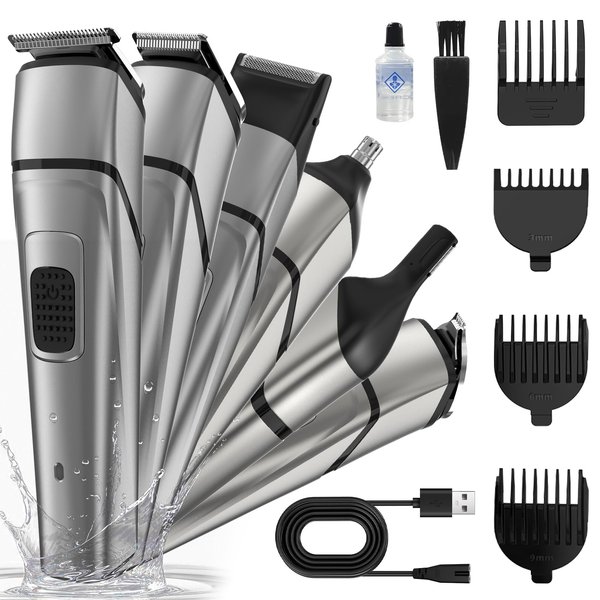 Body Hair Trimmer for Men Electric Groin Hair Trimmer Cordless Beard Trimming Kit with Standing Charging Dock USB Rechargeable,for Mustache Body Facial Nose Ear Hair Cutting with LED Light(Grey)