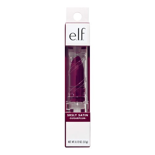 e.l.f., SRSLY Satin Lipstick, Silky, Smooth, Pigmented, Long Lasting, Provides Intense Color Payoff, Sugarplum, 10 Shades, Easy To Apply, 0.16 Oz