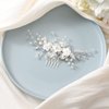 Latious Flower Bride Wedding Hair Comb Silver Pearl Bridal Hair Clip Crystal Hair Piece Hair Accessories for Women and Girls