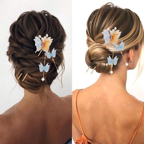 1pc Gauze Butterfly Hair Stick Retro Tassel Pendant Hairpin Hair Updo Accessories Hair Chopsticks MGPFERD