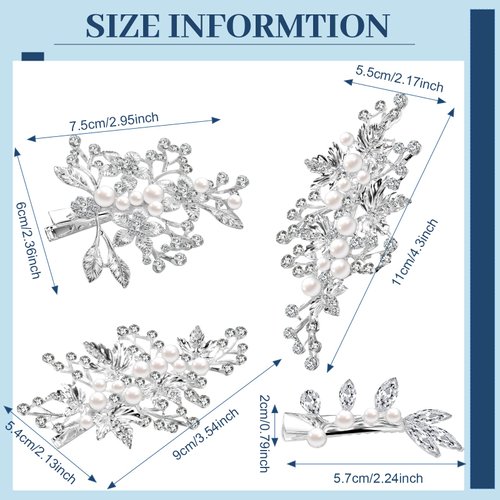 6 Pieces Diamond Bridal Hair Clip Rhinestone Pearl Wedding Hair Clip Leaf Wedding Hairpin Bride Crystal Hair Clips Barrette Wedding Bridal Hair Clips Hair Accessories for Bridal(Fresh Style)