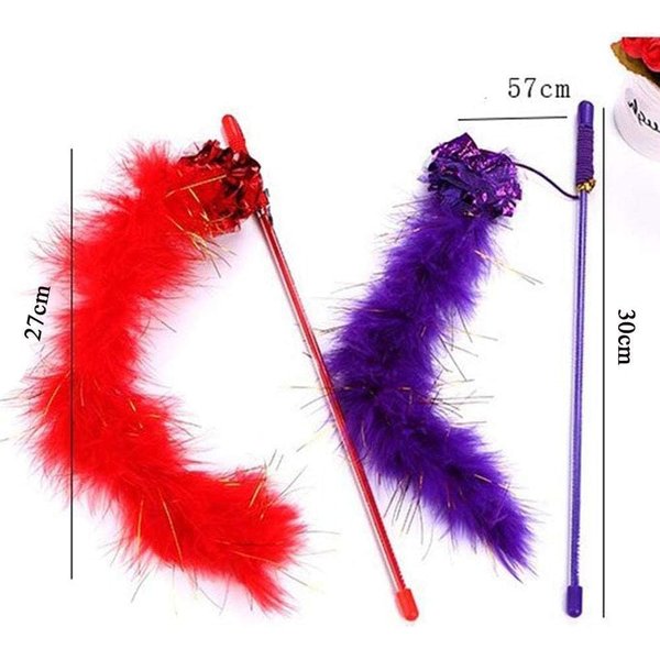 Purple Cat Teasing Stick Interactive Stick, Cat Wand, Sparkly Feather Boa with Crinkle Ball Tease Cat Rod Funny Cute Pet Supplies for Cat Training Indoor Cats Cat Toys Interactive for Indoor Cats