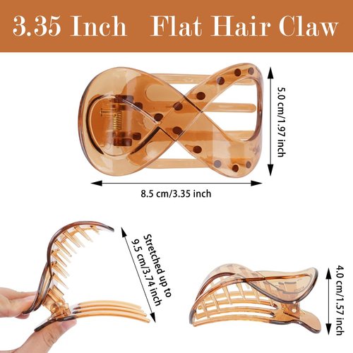 8Pcs French Concord Flat Hair Clips, FHDUSRYO 3.35 inch Flat Hair Claw Clips, Alligator Hair Clips Volume Strong Hold Banana Barrettes, Non-slip Hair Clamps Jaw Clips for Women, Girl, Thick Hair