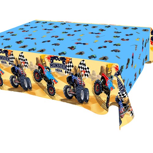 3 Pack Truck Party Tablecloth, Monster Machine Truck Table Cover Checkered Flag Tablecloth for Birthday Party Decorations Supplies, 86.6 * 51.2 inches11