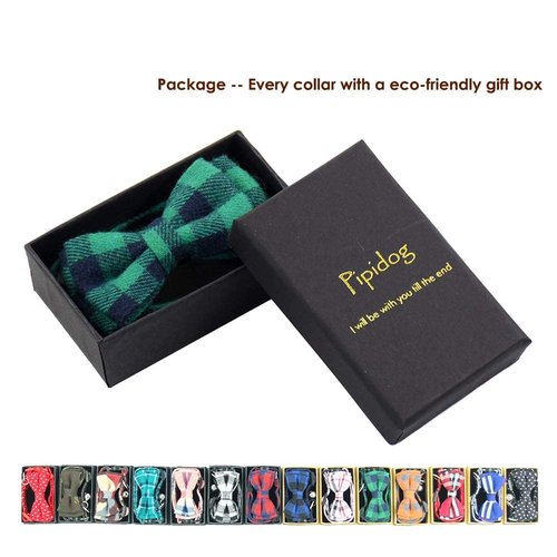 Cat Collar Breakaway with Bell and Bow Tie, Plaid Design Adjustable Safety Kitty Kitten Collars(6.8-10.8in) (Green Plaid)