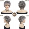 GNIMEGIL Short Grey Elderly Wigs Curly Wigs for White Women Gray Pixie Cut Wig with Bangs Layered Synthetic Natural Hairstyles Old Lady Costume Senior Ladies Wig