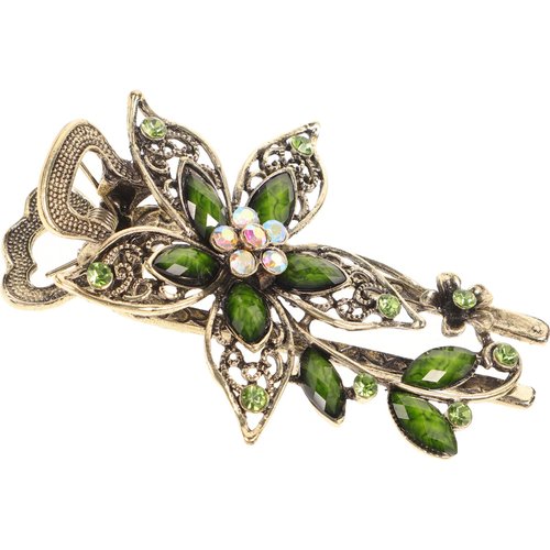 LALAFINA Vintage Flower Hair Barrettes Rhinestone Hair Clips Crystal Hair Barrettes French Hair Clip Retro Hairpin Hair Accessories for Women, Green