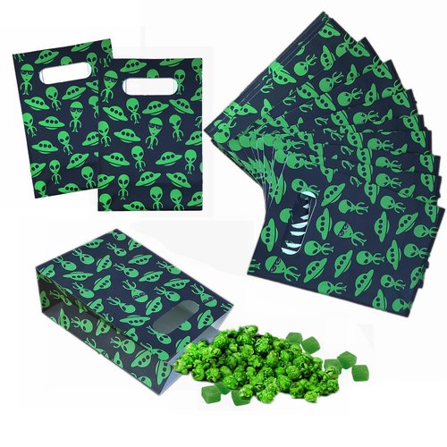20pcs Cute Alien Party Bags UFO Goodie Treat Gift Paper Bags Birthday Party Bags Party Favor Bags for Kids Alien Fans Outer Space Themed Birthday Baby Shower 1st Birthday Party Decorations Supplies