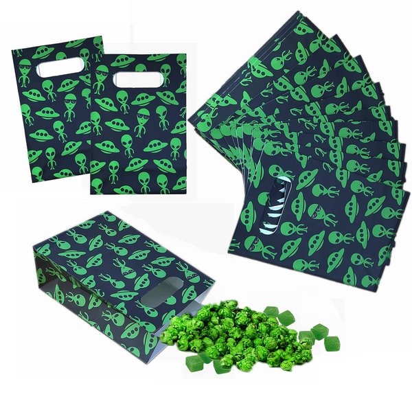 20pcs Cute Alien Party Bags UFO Goodie Treat Gift Paper Bags Birthday Party Bags Party Favor Bags for Kids Alien Fans Outer Space Themed Birthday Baby Shower 1st Birthday Party Decorations Supplies