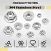 Hilitchi 140-Pcs M3 M4 M5 M6 M8 M10 M12 Hex Flange Nuts Assortment Kit - 304 Stainless Steel