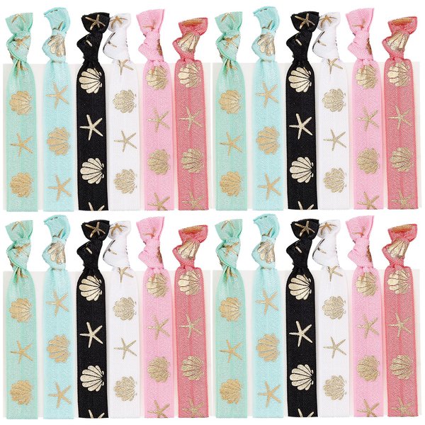 GORGECRAFT 24PCS Printed Glitter Hair Ties Knotted Elastics Ponytail Holders Ocean Theme No Crease Elastic Ribbon Band Ribbon Crease Free Hand Twist Bracelet Accessories for Women