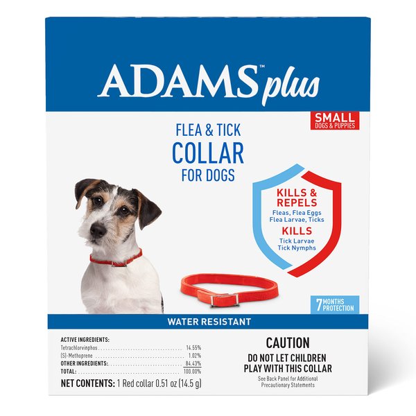 Adams Plus Flea & Tick Collar for Dogs, 7-Month Protection, Adjustable Collar Fits Small Dogs & Puppies, Kills & Repels Fleas, Flea Eggs, Flea Larvae, and Ticks, Kills Tick Larvae and Tick Nymphs