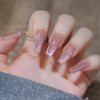 Long Coffin Press on Nails Light Pink Cat Eye Fake Nails Long Coffin False Nails with Gradient & Glitter Design Glossy Full Cover Glossy Acrylic Nails Reusable Stick on Nails for Women and Girls 24Pcs