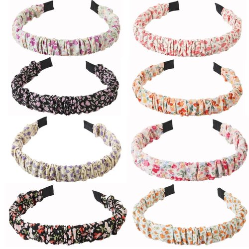 YOEMAYUNER Cute Headbands for Women Girls Fashion Headbands Ruched Headband Colorful Headbands Solid Color Hair Hoops Floral Headbands Set (Multicolor, 8PCs)