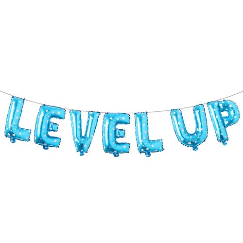 16 inch Multicolor Video Game Birthday party Decorations for Boy Gamer Level Up Game Balloon for Gaming on Birthday Party Supplies Happy Birthday Banner (Level Up Blue Star)