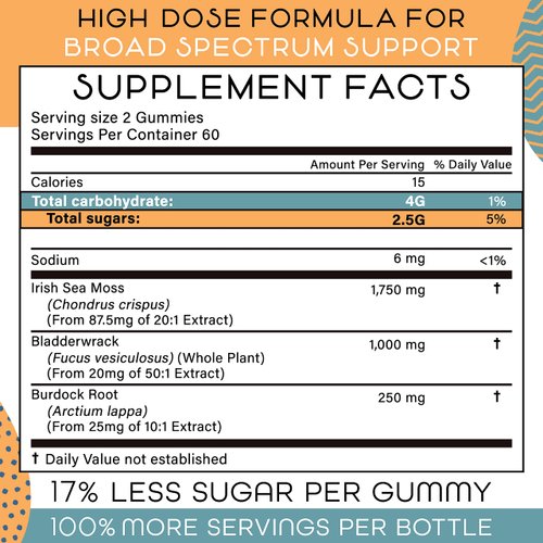 Irish Sea Moss Gummies– 120 Delicious Berry Vegan Seamoss Gummies with Burdock Root, Seamoss & Bladderwrack – Gummy Vitamins to Support a Healthy Thyroid, Gut & Immune – for Adults & Kids