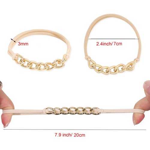 6Pcs Metal Chain Bracelet Hair Ties Elastic Hair Ring Ropes Hair Jewelry Accessories Ponytail Holders Bracelet Hair Ties With Beige Black Elastic, 3pcs Gold and 3pcs Silver