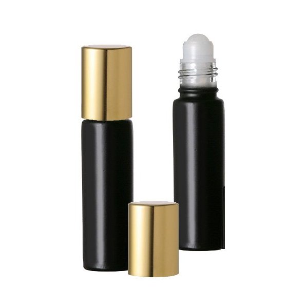 Grand Parfums Black Aromatherapy Essential Oil Glass Roll-on Bottles with Gold Top (Set of 24)