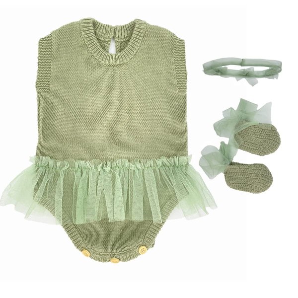Reborn Doll Clothes 22 inch Baby Boy Outfit Green Knitted Jumpsuit Accessories for 22-24 inch Reborn Doll Newborn