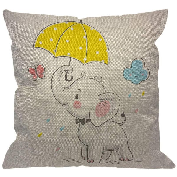 HGOD DESIGNS Elephant Throw Pillow Cover,Baby Elephant with Umbrella Cartoon Butterfly Pink Yellow Decorative Pillow Cases Cotton Linen Square Cushion Covers for Home Sofa couch 18x18 inch
