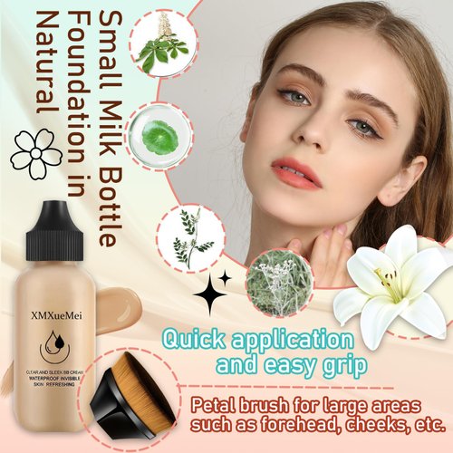 XMXueMei Mushroom Head Air Cushion CC Cream Foundation Set,Includes Full Coverage Foundation,Moisturizing BB Cream,Waterproof Loose Setting Powder,Black Petal Brush and Pink Makeup Sponge