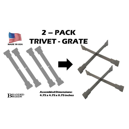 Branded Boards | Made in USA | Portable Campfire Trivet Grate | Use Under Can to Protect Table | Use on Top of Can as Stove Grate Cook Top | Food Grade Stainless Steel | Compact & Lightweight (2-Pack)