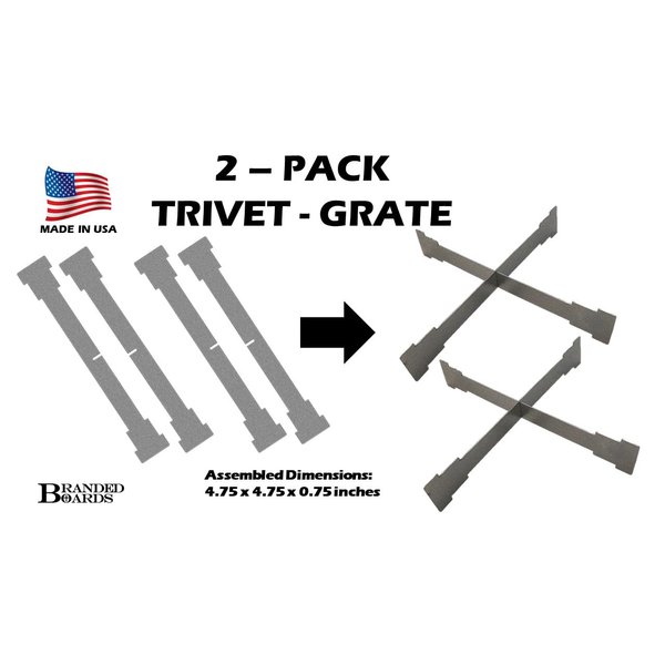 Branded Boards | Made in USA | Portable Campfire Trivet Grate | Use Under Can to Protect Table | Use on Top of Can as Stove Grate Cook Top | Food Grade Stainless Steel | Compact & Lightweight (2-Pack)