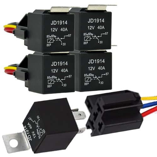 Kalmaegee 5 Pack Relay 12V 40A, 5 Pin Relay SPDT with Sockets and Wiring Harness Relay Switch Kits for Car Truck Motorcycle Boat