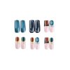 SINHOT French Tip Press on Nails Long Square Fake Nails Blue Chrome Acrylic Nails Glossy Glue on Nails Squoval Artificial Nails Stick on False Nails with Design 24 pcs