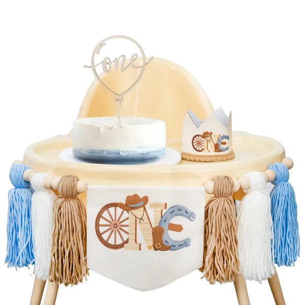 Cowboy First Birthday Party Decorations Set of 3,My First Rodeo Birthday Decorations for Boy, Boy 1st Birthday Party Supplies Included High Chair Banner, Birthday Hat, Cake Topper