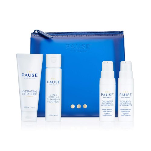 Pause Well-Aging Discovery Kit 0.7oz Hydrating Cleanser, 1oz 4-in-1 Micellar Cleansing Treatment, 2 x 0.17oz Collagen Boosting Mois Unisex 4 Pc